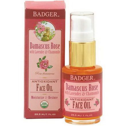 Badger Company, Antioxidant Face Oil, Damascus Rose with Lavender&Chamomile 29.5ml