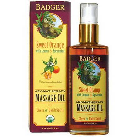 Badger Company, Aromatherapy Massage Oil, Sweet Orange with Lemon&Spearmint 118ml