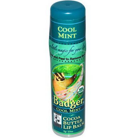 Badger Company, Cocoa Butter Lip Balm, Cool Mint 7g