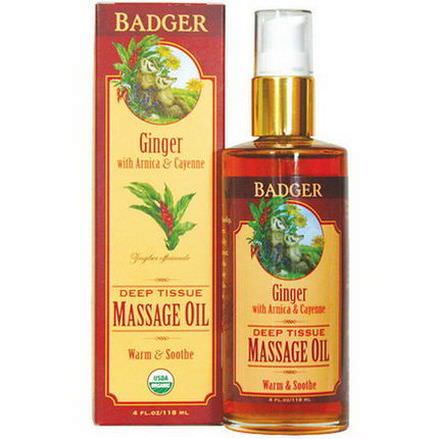 Badger Company, Deep Tissue Massage Oil, Ginger with Arnica&Cayenne 118ml