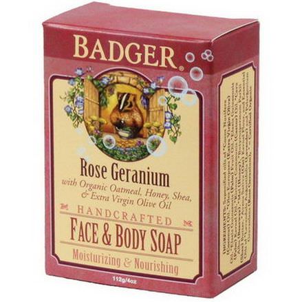 Badger Company, Face&Body Soap, Rose Geranium 112g