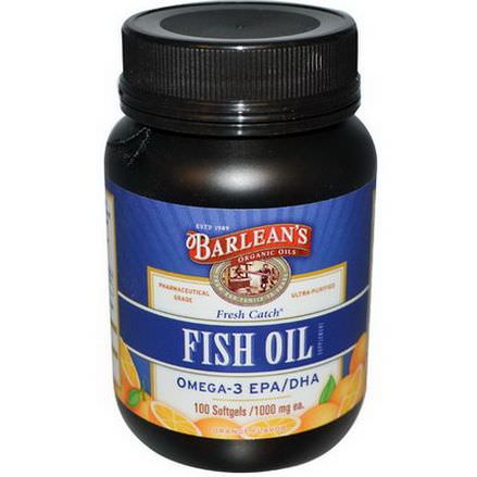 Barlean's, Fresh Catch, Fish Oil Supplement, Omega-3 EPA/DHA, Orange Flavor, 1000mg, 100 Softgels