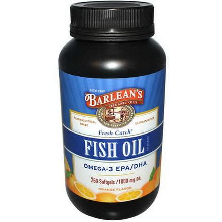 Barlean's, Fresh Catch, Fish Oil Supplement, Omega-3 EPA/DHA, Orange Flavor, 1000mg, 250 Softgels