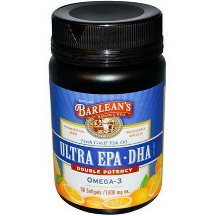 Barlean's, Fresh Catch Fish Oil, Ultra EPA-DHA, Double Potency, Orange Flavor, 1000mg, 60 Softgels