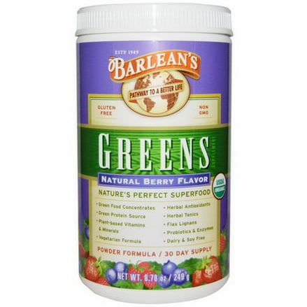 Barlean's, Greens, Powder Formula, Natural Berry Flavor 249g
