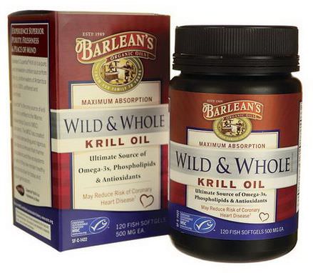 Barlean's, Krill Oil, Wild&Whole, 500mg, 120 Fish Softgels