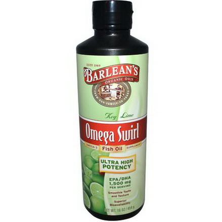 Barlean's, Omega Swirl, Omega-3 Fish Oil Supplement, Key Lime 454g