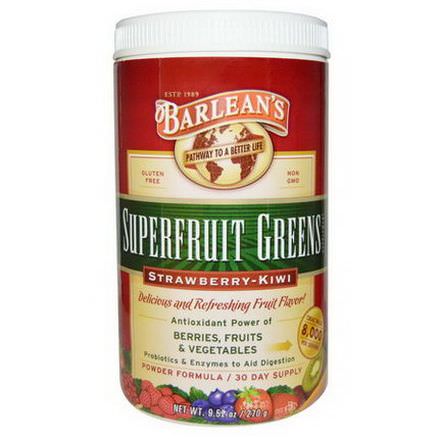 Barlean's, Superfruit Greens Supplement, Powder Formula, Strawberry-Kiwi 270g