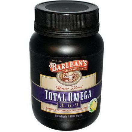 Barlean's, Total Omega 3 - 6 - 9, Master Blend, Lemonade Flavor, 1000mg, 90 Softgels