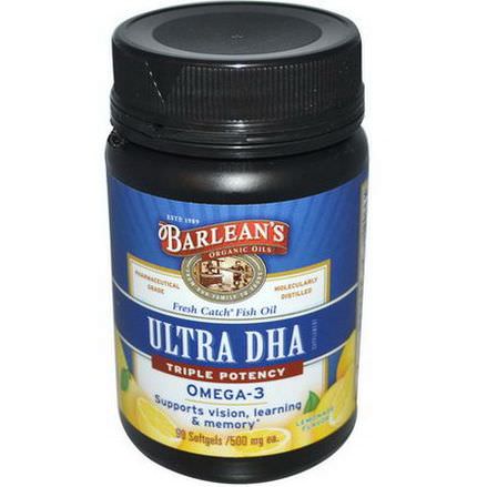 Barlean's, Ultra DHA, Triple Potency, Omega-3, Lemonade Flavor, 90 Softgels, 500mg Each