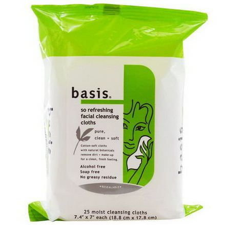 Basis, So Refreshing Facial Cleansing Cloths, Alcohol Free, 25 Moist Cleansing Cloths