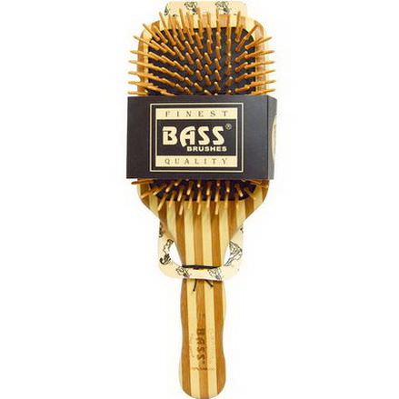 Bass Brushes, Large Square Paddle Brush, Cushion Wood Bristles with Stripped Bamboo Handle, 1 Hair Brush