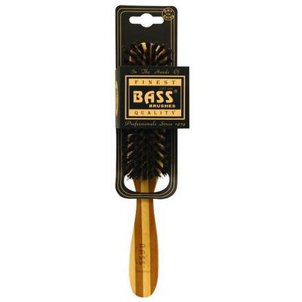 Bass Brushes, Semi Oval, Seven Row Design, 100% Wild Boar, Wood Handle, 1 Hair Brush