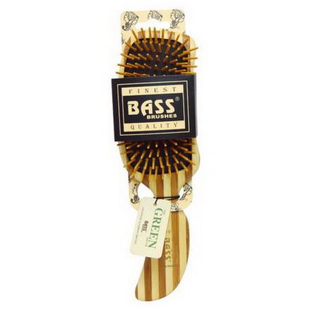 Bass Brushes, Semi S Shaped, Hair Brush, Wood Bristles with Stripped Bamboo Handle, 1 Hair Brush