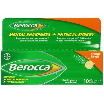 Berocca, Mental Sharpness Physical Energy, Orange Flavor, 10 Effervescent Tablets