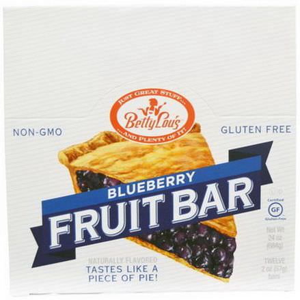 Betty Lou's, Fruit Bar, Blueberry, 12 Bars 57g Each