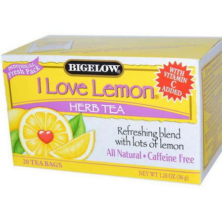 Bigelow, Herb Tea, I Love Lemon, Caffeine Free, 20 Tea Bags 36g