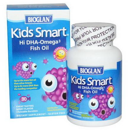 Bioglan, Kids Smart, Hi DHA-Omega 3 Fish Oil, Berry Flavor, 30 Chewable Burstlets