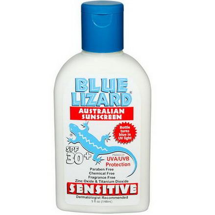Blue Lizard Australian Sunscreen, Sensitive SPF 30+, UVA/UVB Protection, Fragrance Free 148ml