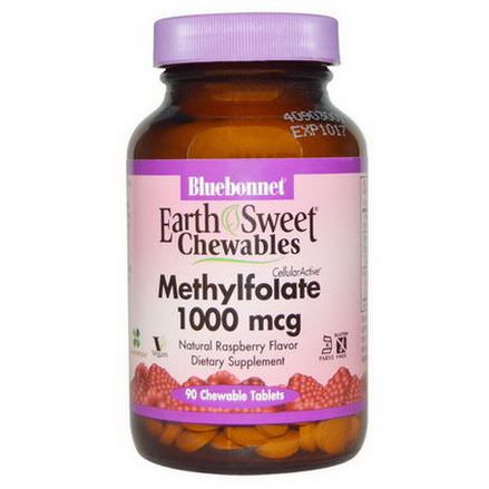Bluebonnet Nutrition, EarthSweet Chewables, CellularActive Methylfolate, Natural Raspberry Flavor, 1000mcg, 90 Chewable Tablets