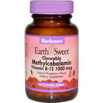 Bluebonnet Nutrition, EarthSweet, Methylcobalamin, Natural Raspberry Flavor, 1000mcg, 60 Chewable Tablets
