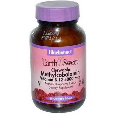 Bluebonnet Nutrition, EarthSweet, Methylcobalamin, Vitamin B-12, Natural Raspberry Flavor, 5000mcg, 60 Chewable Tablets