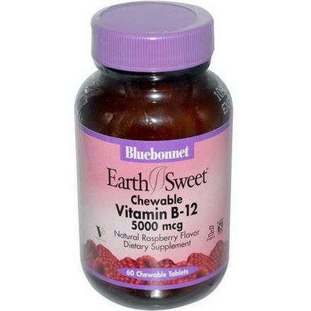 Bluebonnet Nutrition, EarthSweet, Vitamin B-12, 5000mcg, Natural Raspberry Flavor, 60 Chewable Tablets