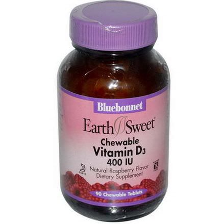 Bluebonnet Nutrition, EarthSweet, Vitamin D3, Natural Raspberry Flavor, 400 IU, 90 Chewable Tablets