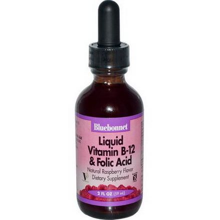 Bluebonnet Nutrition, Liquid Vitamin B-12&Folic Acid, Natural Raspberry Flavor 59ml