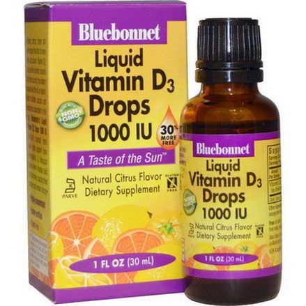 Bluebonnet Nutrition, Liquid Vitamin D3 Drops, Natural Citrus Flavor, 1000 IU 30ml