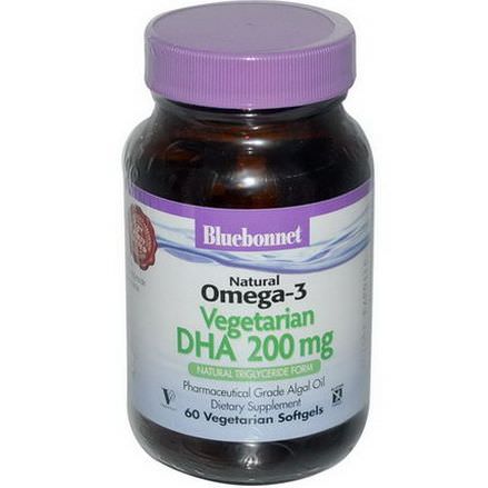 Bluebonnet Nutrition, Natural Omega-3, Vegetarian DHA, 200mg, 60 Veggie Softgels
