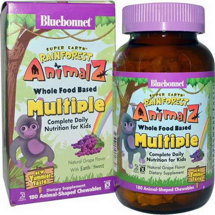 Bluebonnet Nutrition, Rainforest Animalz, Whole Food Based Multiple, Natural Grape Flavor, 180 Chewables