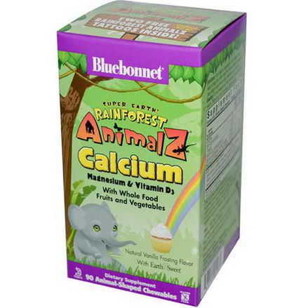 Bluebonnet Nutrition, Super Earth, Rainforest Animalz, Calcium, Natural Vanilla Frosting Flavor, 90 Chewables