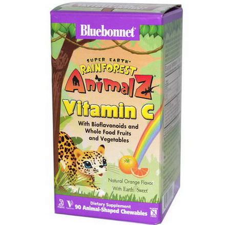 Bluebonnet Nutrition, Super Earth, Rainforest Animalz, Vitamin C, Natural Orange Flavor, 90 Chewables