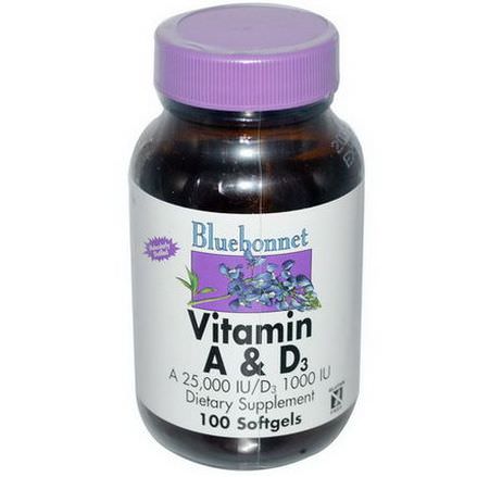 Bluebonnet Nutrition, Vitamin A&D3, 100 Softgels