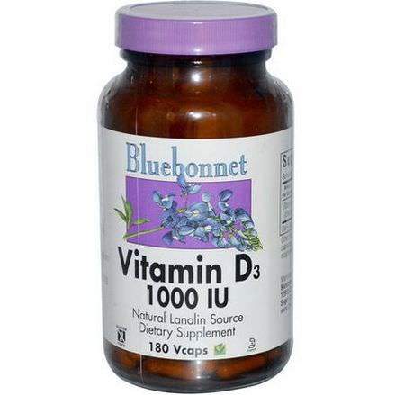 Bluebonnet Nutrition, Vitamin D3, 1000 IU, 180 Vcaps
