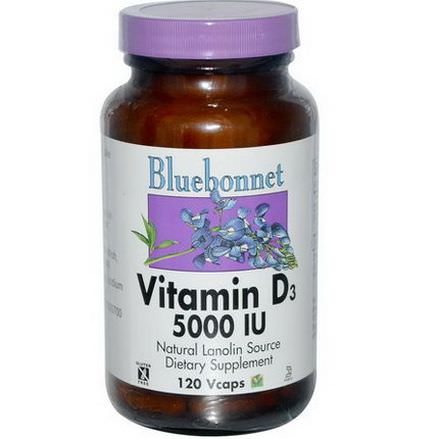 Bluebonnet Nutrition, Vitamin D3, 5,000 IU, 120 Vcaps