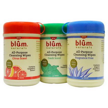 Blum Naturals, All-Purpose Cleansing Wipes, 3 Bottles, 30 Wipes Each