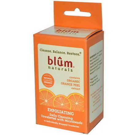 Blum Naturals, Daily Cleansing Towelettes with Microbeads, Exfoliating, Orange Peel, 10 Towelettes