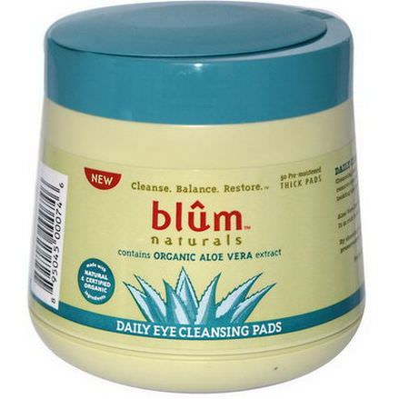 Blum Naturals, Daily Eye Cleansing Pads, Organic Aloe Vera Extract, 50 Pads