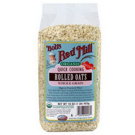 Bob's Red Mill, Organic, Quick Cooking Rolled Oats, Whole Grain 453g