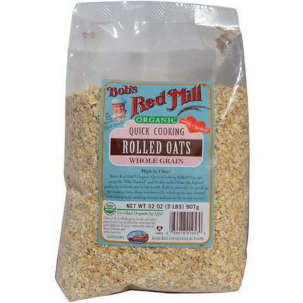 Bob's Red Mill, Organic Quick Cooking Rolled Oats, Whole Grain 2 lbs 907g