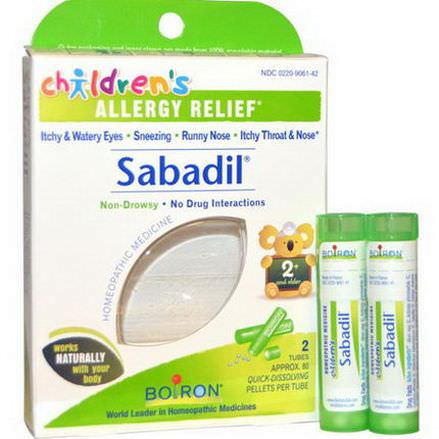 Boiron, Children's Sabadil, Allergy Relief, 2 Tubes, Approx. 80 Pellets Per Tube