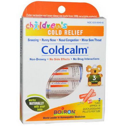Boiron, Coldcalm, Children's Cold Relief, 2 Tubes, Approx 80 Pellets Per Tube