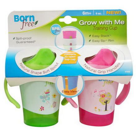 Born Free, Grow With Me Training Cup, Green and Pink, 2 Pack, 6 oz Each