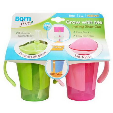 Born Free, Grow with Me, Training Straw Cup, Green and Pink, 2 Pack, 6 oz Each