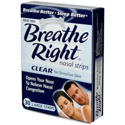 Breathe Right, Nasal Strips, Clear for Sensitive Skin, 30 Large Strips