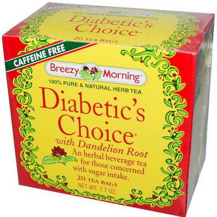 Breezy Morning Teas, Diabetic's Choice, with Dandelion Root, Caffeine Free, 20 Tea Bags, 1.7 oz