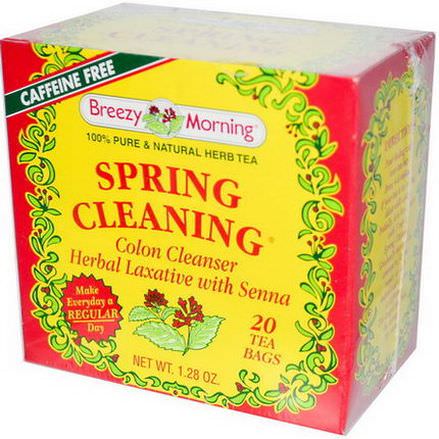 Breezy Morning Teas, Spring Cleaning, Colon Cleanser, Caffeine Free, 20 Tea Bags, 1.28 oz