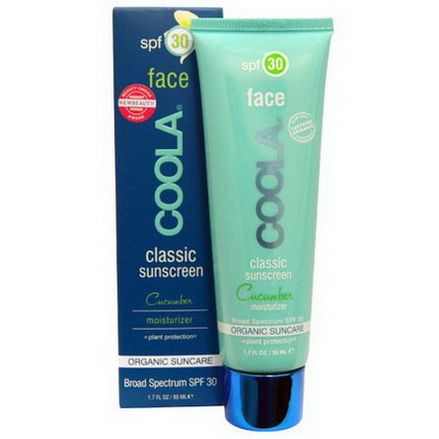 COOLA Organic Suncare Collection, Face, Classic Sunscreen, SPF 30, Cucumber 50ml